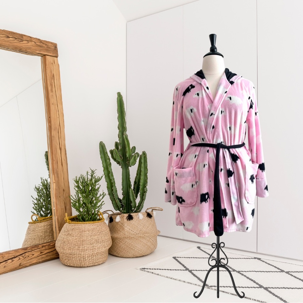 PJ Salvage Fleece Sheep Print Hooded Plush and Cozy Robe